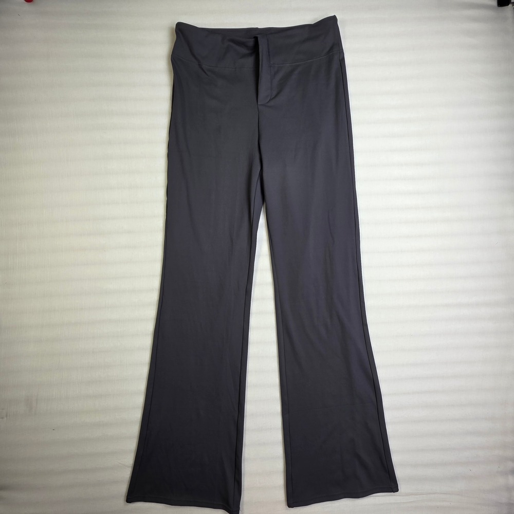 Womens Charcoal Gray High Stretch Flare Leg Pants Mock Fly Size Medium